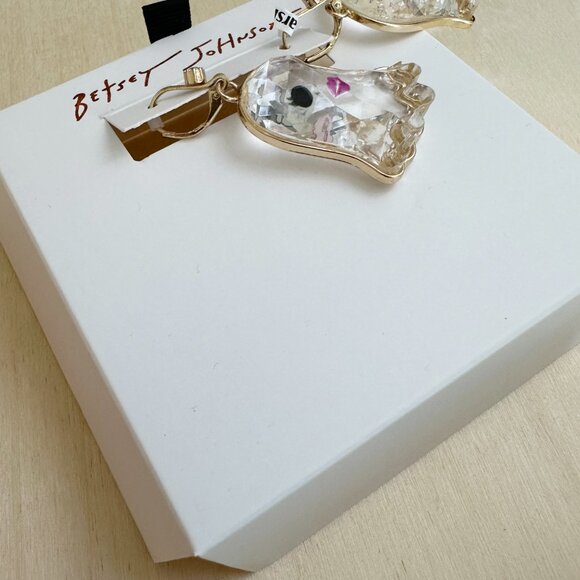 NIB Betsey Johnson Gold Tone & Clear‎ Acrylic Ghost Drop Earrings x2 NEW - Picture 5 of 6